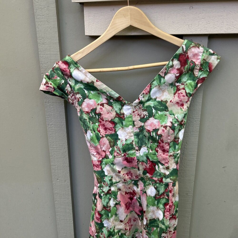 Talbots Sz 10 Dress Empire Waist V Neck Surplice Green Pink Fairy Floral Print - Picture 5 of 13
